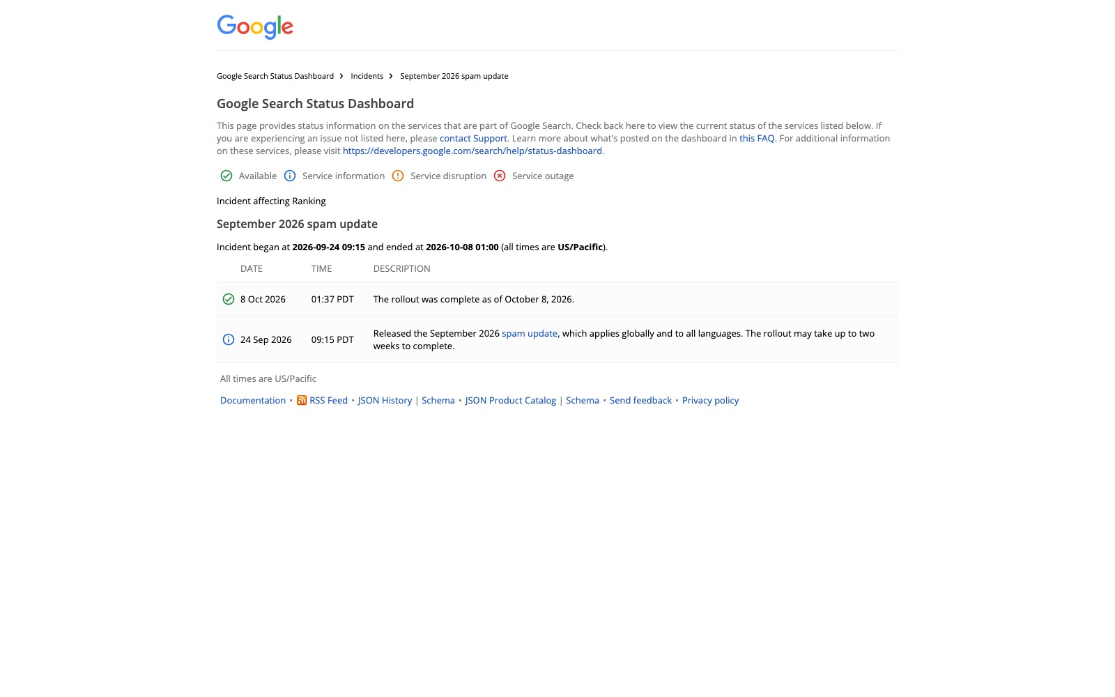 The original story on Google Search Status Dashboard